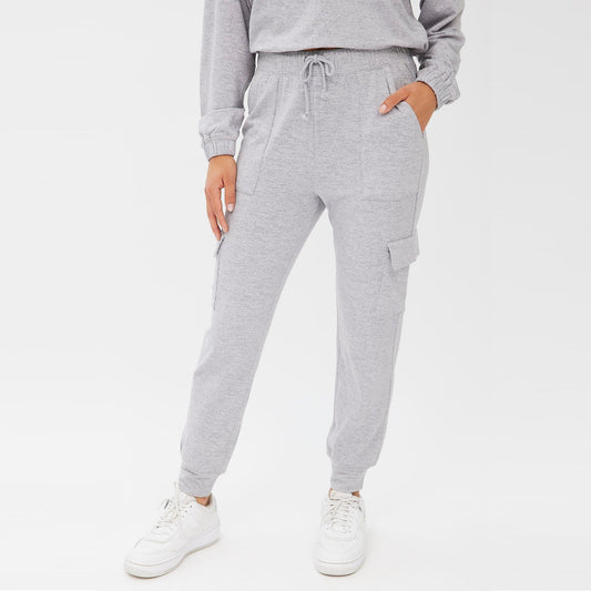 High Rise Relaxed Super Soft Fleeceback Bungee Jogger | Grey