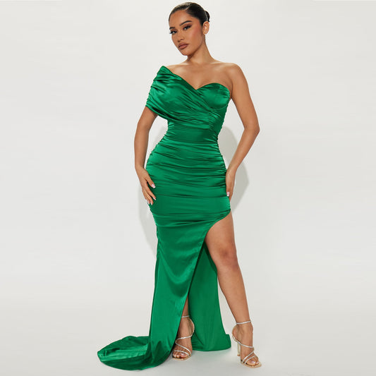 Hillary Satin Gown | Kelly Green