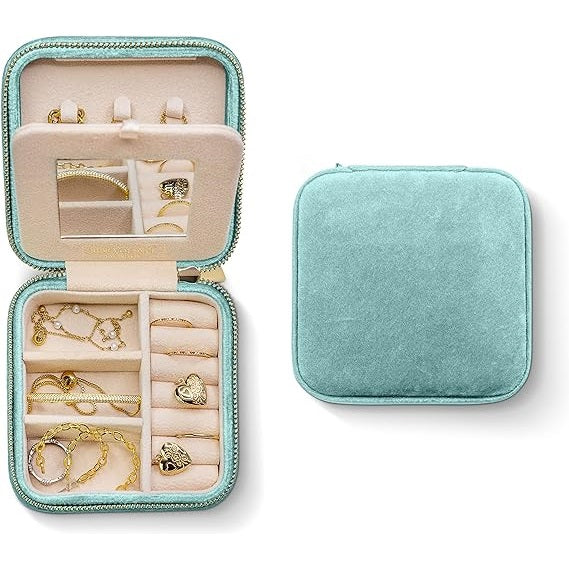 Plush Velvet Travel Jewelry Box | Light Blue