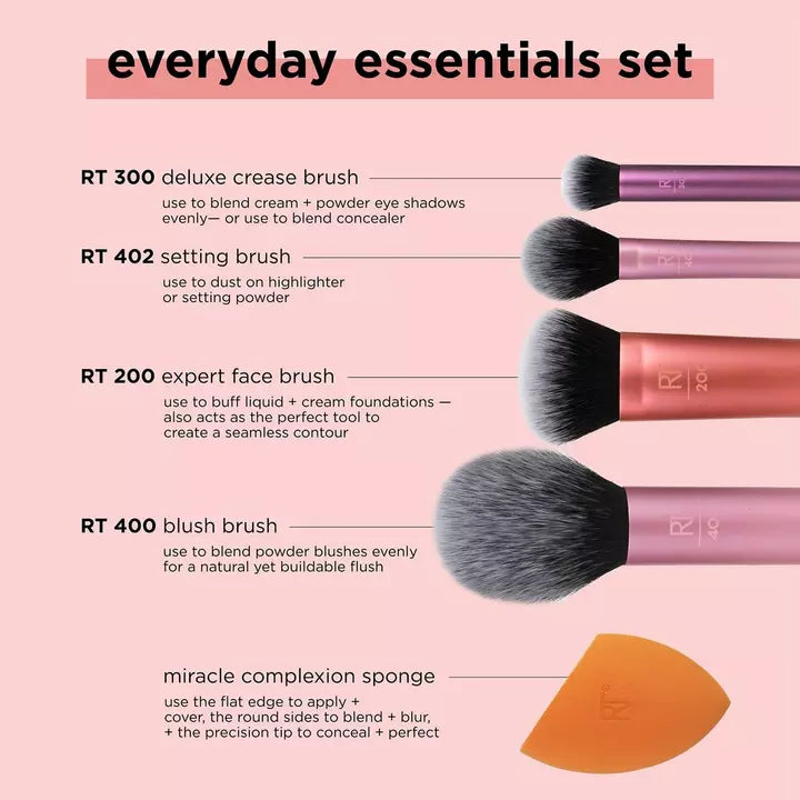 Real Techniques Everyday Essentials Makeup Brush & Sponge Set